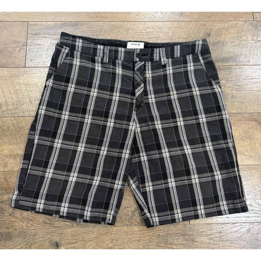 Vintage Y2k Hurley Plaid Chino Shorts Black 38 Grunge Surf 2000s